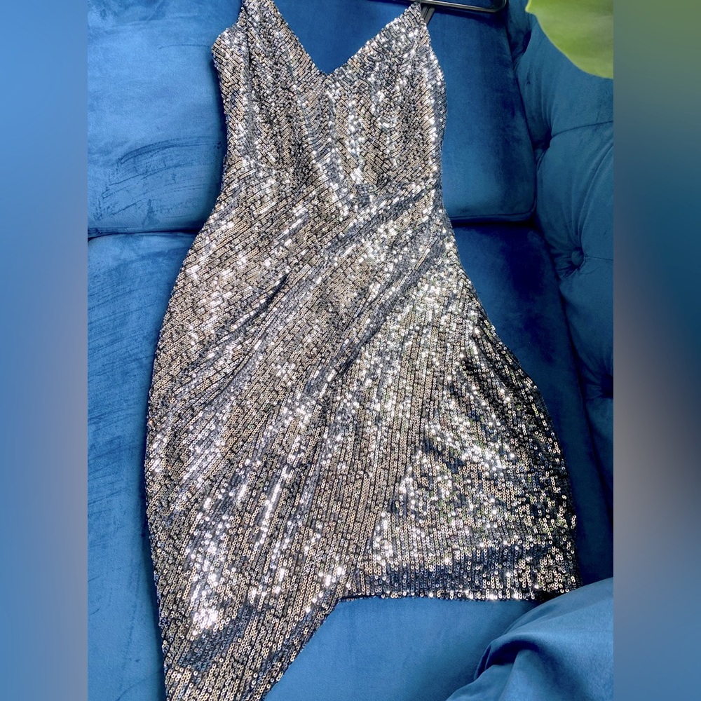 Sparkly, short, silver dress